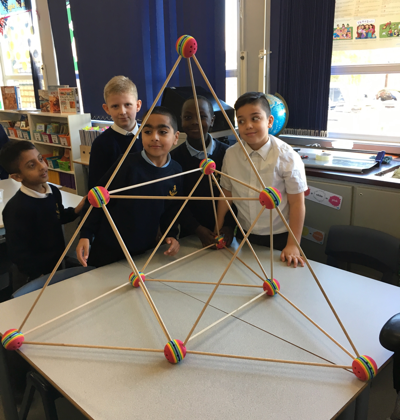 Year 6 boys with their tetrahedron